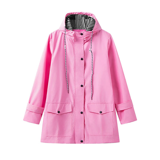 New Fashion Loose Solid Color Hooded Coats Long Windbreaker Coats With Pockets Lightweight Travel Trench Raincoats Ropa De Mujer