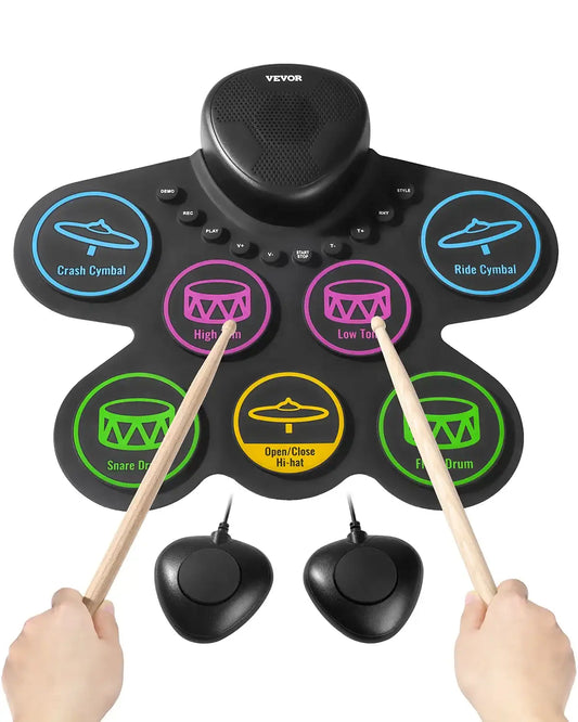 SucceBuy Electric Drum Set 7-Pad / 9-Pad Roll-up Drum Practice Pad, Electronic Drumset Portable Instrument Toy for Kids Ages 3+
