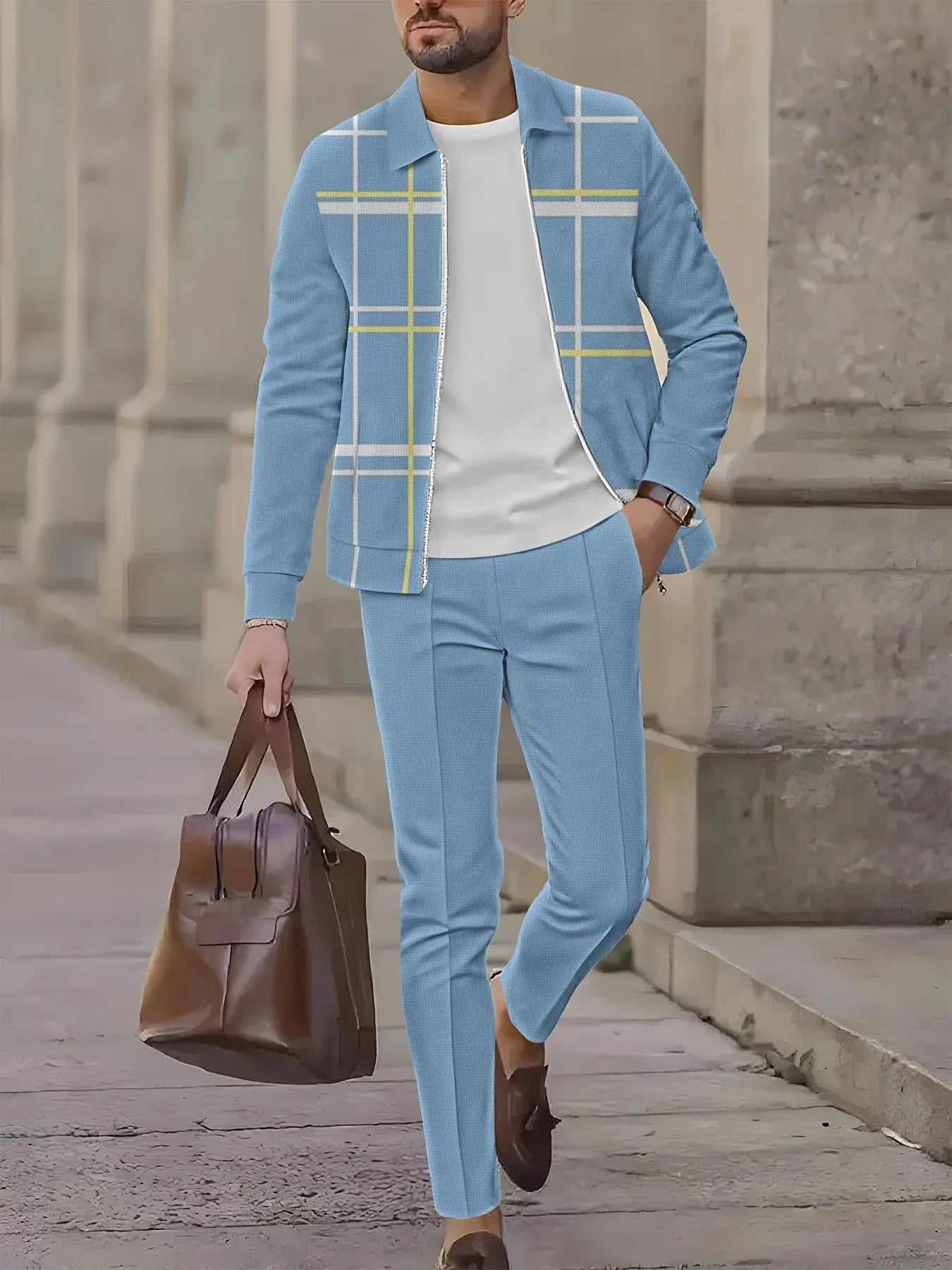 2-Piece Set, European And American Men'S Fashionable Sports Long-Sleeved Top And Long Pants Set