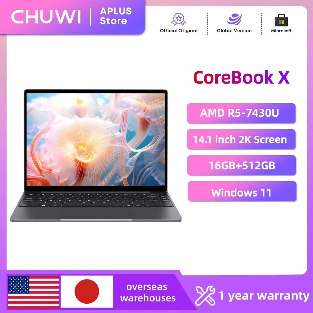 Chuwi Corebook X Amd R5-7430U Gaming Laptop 14.1'' 2K Screen 16Gb Ddr4 Ram 512Gb Ssd Windows 11 Wifi6 Notebook