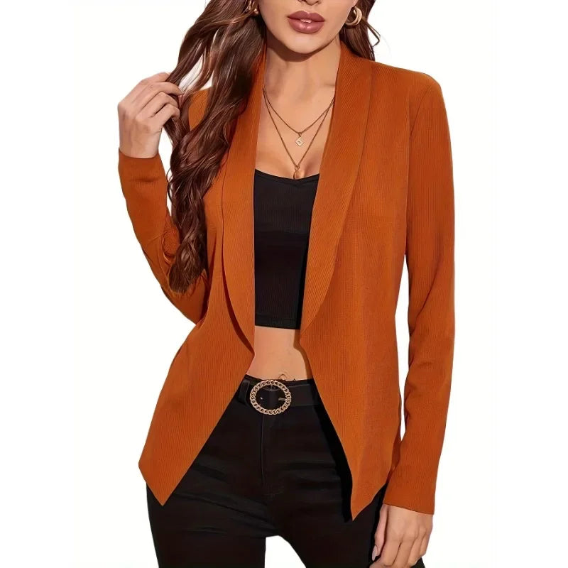Plus Size Women'S Solid Color Casual Fashion Lapel Long Sleeved Suit Top Solid Color Slim Temperament Commuter Blazer Women'S