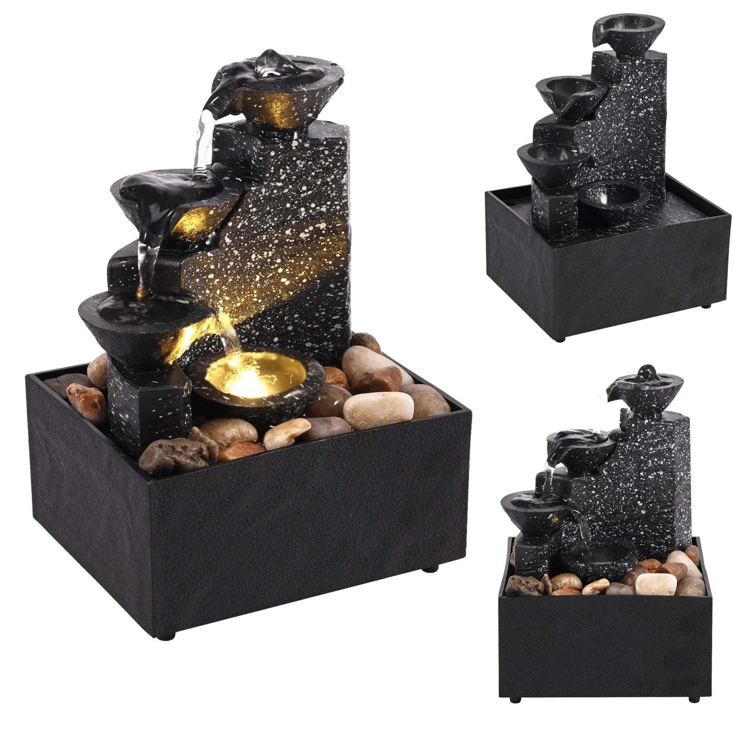 Tabletop Water Fountain, with Soft Lights Decorative Creative Flowing Water Ornaments Landscape Deco Indoor Zen Relaxation