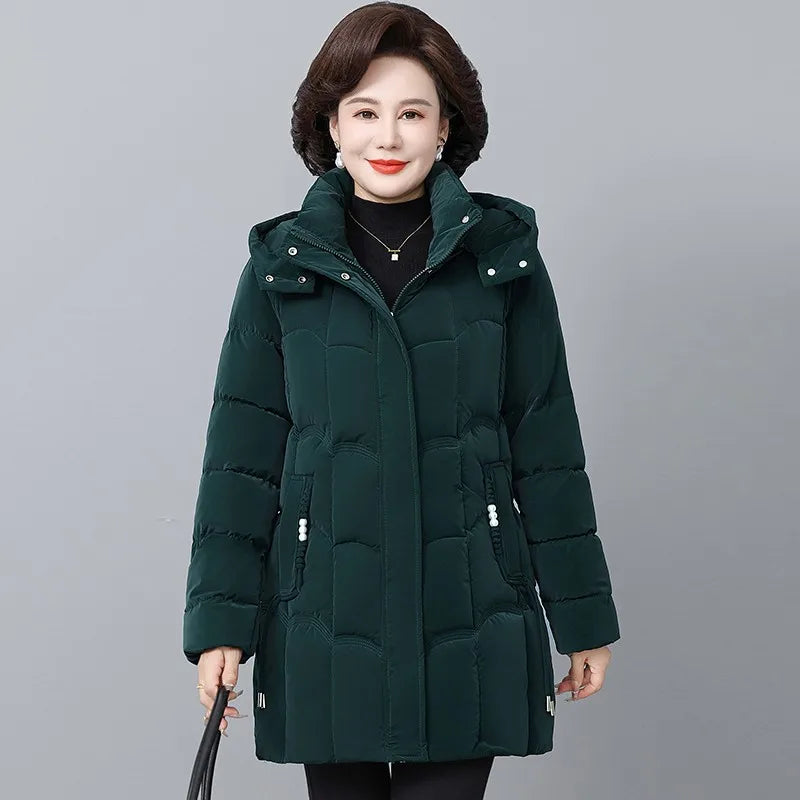 Women Winter Thickened Jackets Down Cotton Parkas Hooded Quilted Long Pockets coat Middle aged Female Overcoat