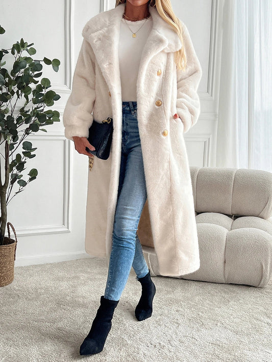 Faux fur coat long coat Women lapel double-breasted loose warm high-end atmospheric coat jacket 24 autumn and winter new