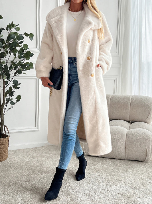 Faux fur coat long coat Women lapel double-breasted loose warm high-end atmospheric coat jacket 24 autumn and winter new