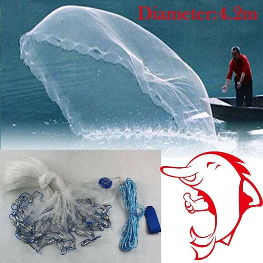 Hand Cast Fishing Net 14ft Hand Cast Fishing Net Bait Dense Mesh Netting Hollow Sinker Durable 4.2M Full Spread Mesh