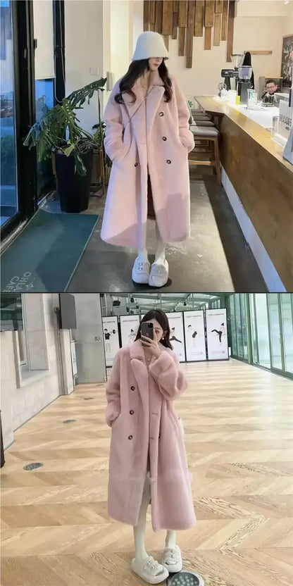 Women'S Long Thick Faux Fur Maxi Jacket Colorblock Autumn Winter Coat Warm Belt Fur Parkas Bontjas Furry Outerwear Coats