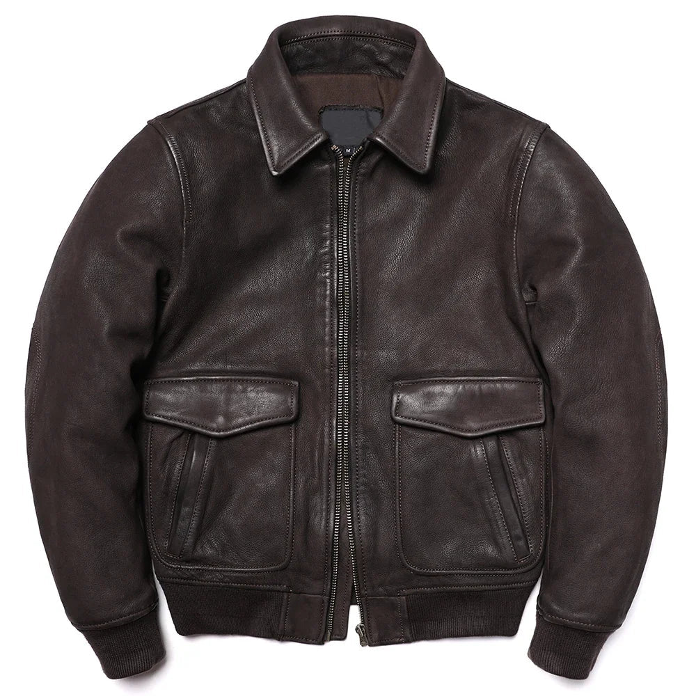 G1 Style Air Force Genuine Leather Jacket Men's Retro Vintage Brown Thick Goatskin Cloth Flight Coat Real Sheepskin Jacket
