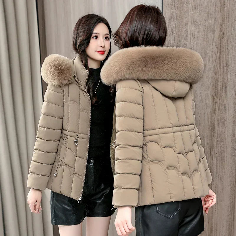 Winter 2025 New Down Jacket Women'S Parkas Fashion -Quality Warm Cotton Padded Coat Ladies Short Overcoat Hooded Overwear Tops