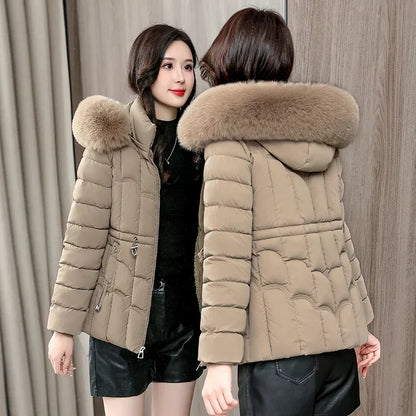 Winter 2025 New Down Jacket Women'S Parkas Fashion -Quality Warm Cotton Padded Coat Ladies Short Overcoat Hooded Overwear Tops