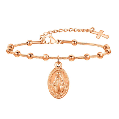 Vnox Rosary Bracelet For WoMen Girls, Gold Plated Stainless Steel Reli