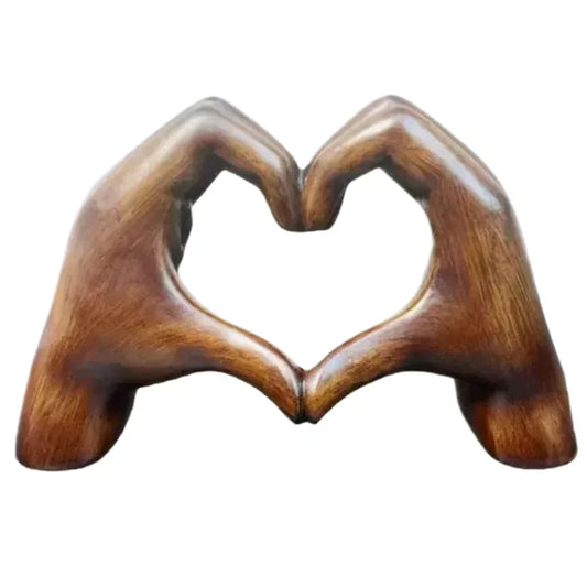 Heart Hands Statue Modern Art Sculpture Charming Wood Grain Effect Love Sculpture Boho Heart Hand Statue Room Wedding Decoration