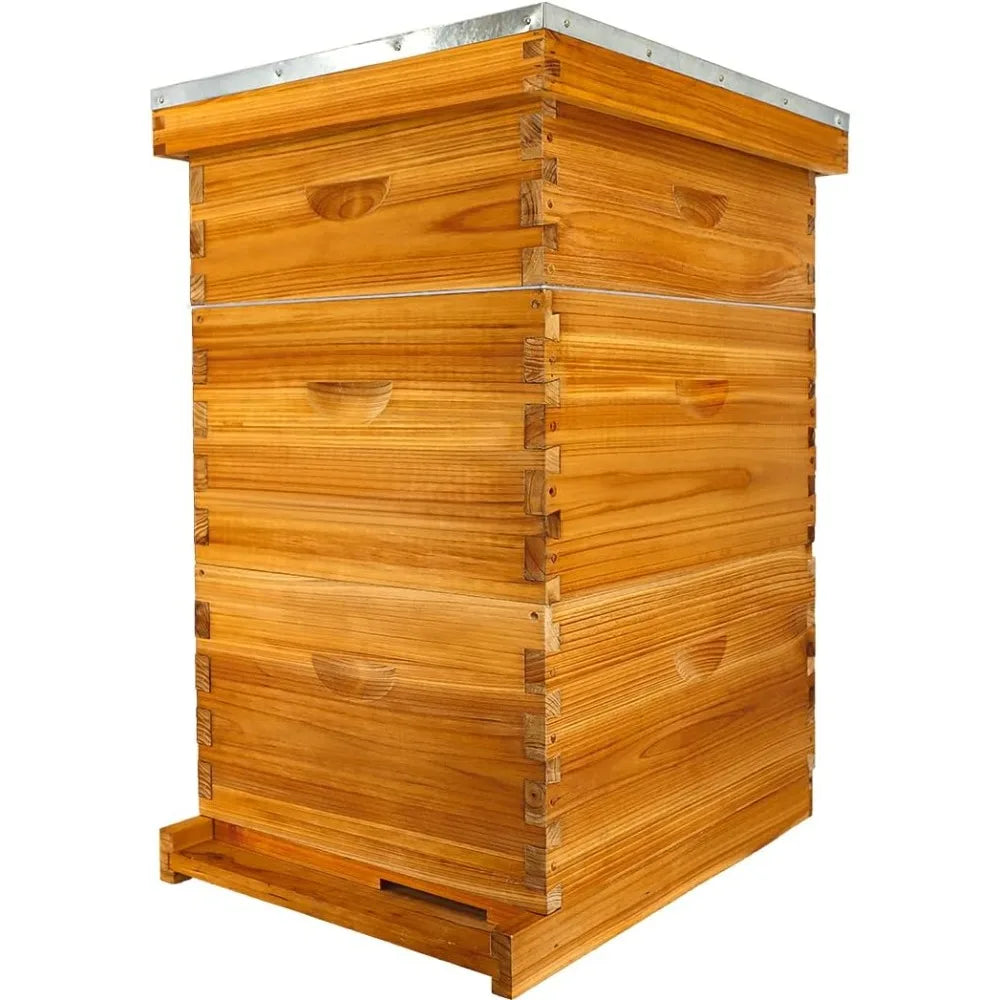 10-Frame Beehive Boxes Starter Kit for Beekeepers Dipped in Beeswax, Complete Langstroth Bee Hive Kit Includes 2 Deep Brood Box
