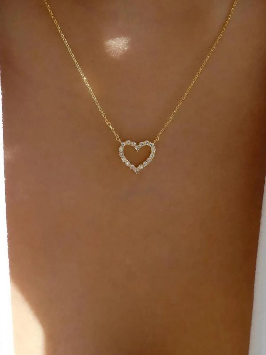 Elegant Rhinestone Heart Shaped Design Pendant Necklace For WoMen, Stainless Steel Jewelry For Gift, Fashionable Accessories For