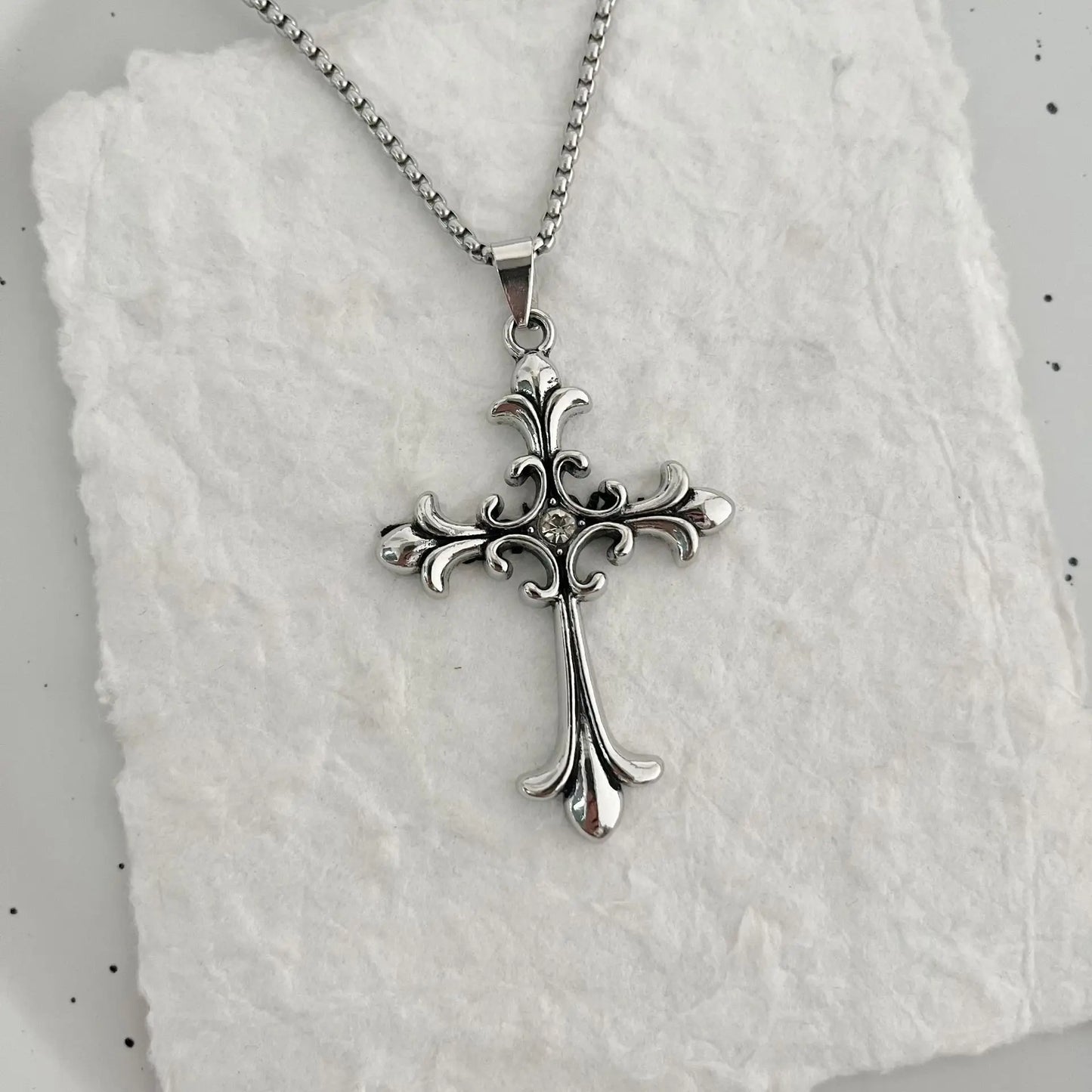 Cross-Border Gothic Style Retro Cross Pendant With Diamonds In Titaniu
