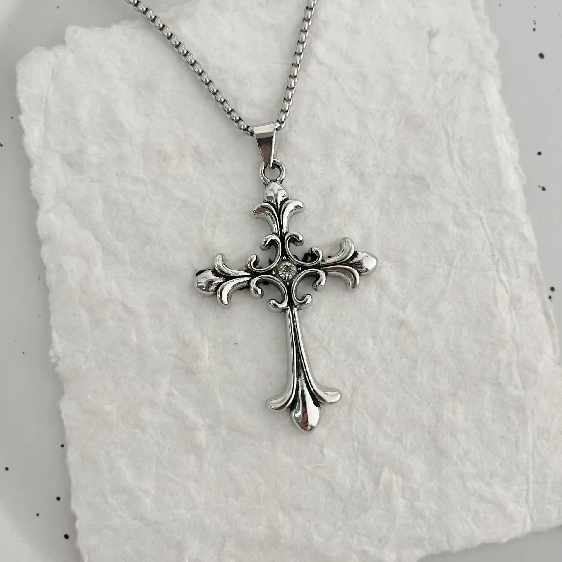 Cross-Border Gothic Style Retro Cross Pendant With Diamonds In Titaniu