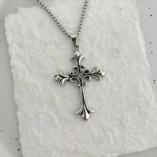 Cross-Border Gothic Style Retro Cross Pendant With Diamonds In Titaniu