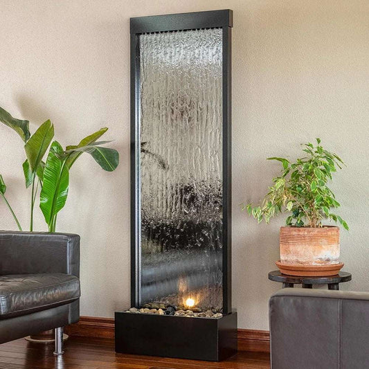 Mirror Waterfall Fountain With Stones And Lights - Zen Indoor/Outdoor Decor For Office, Living Room, Patio