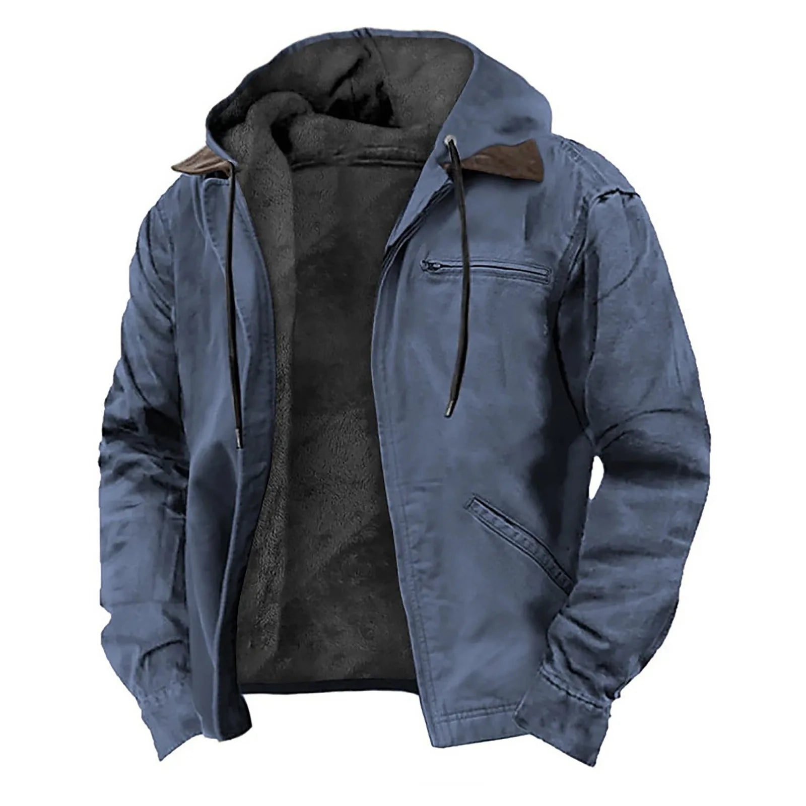 Winter Jackets For Men'S Cross Border Solid Color Fleece Lined Hood Down Jacket Streetwear Thick Padded Trench Coat For Men'S