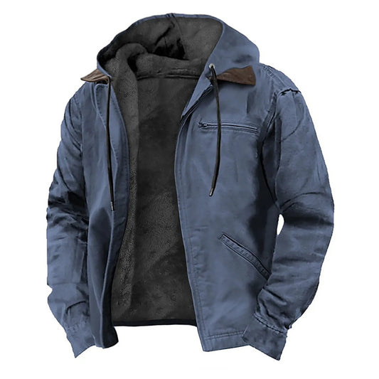 Winter Jackets For Men'S Cross Border Solid Color Fleece Lined Hood Down Jacket Streetwear Thick Padded Trench Coat For Men'S