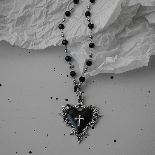Lll Gothic Bat Cross Dark Pendant Necklace Set  Y2K Personalized Thorn