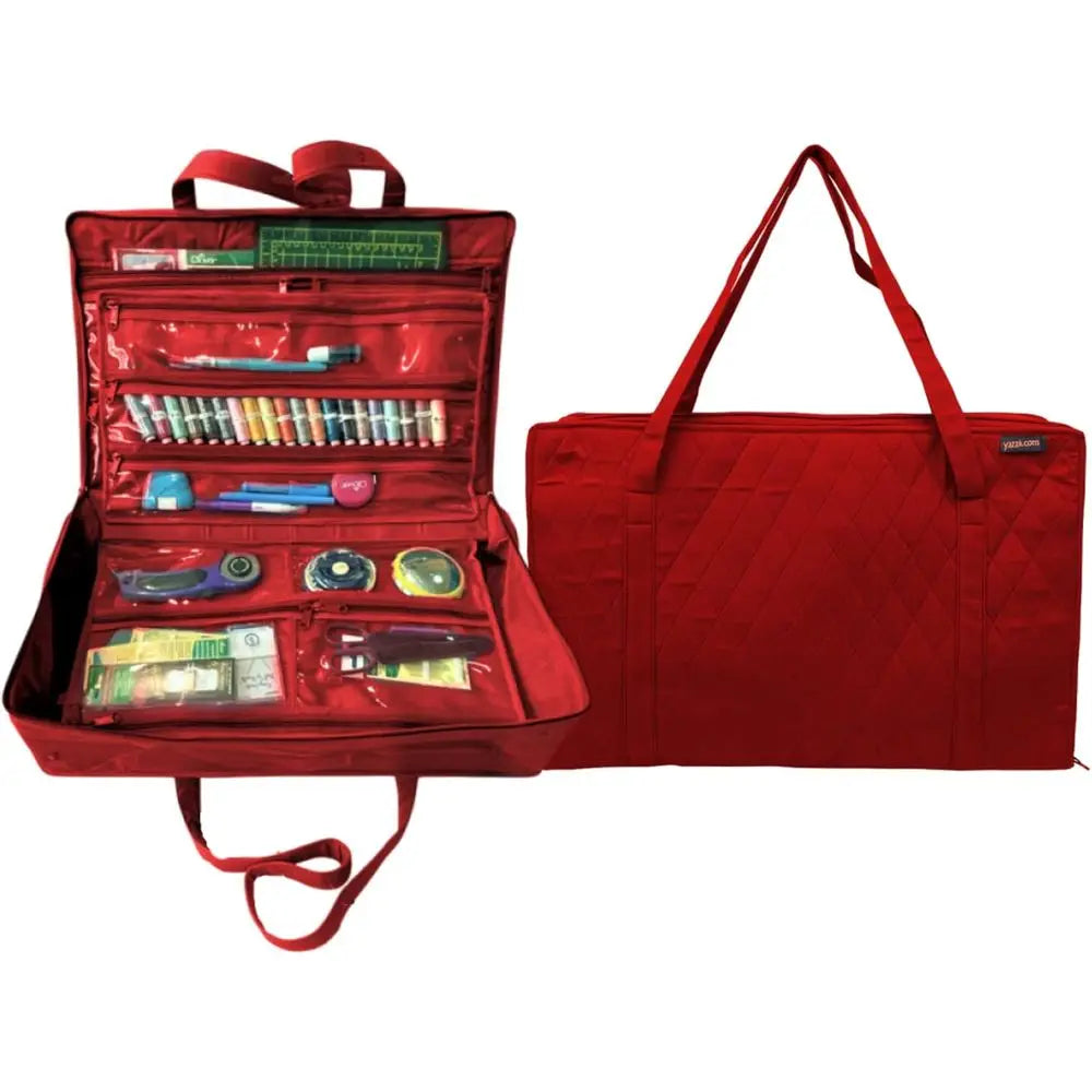 Red Yazzii Quilting Organizer Tote With 20 Pockets For Sewing, Embroidery, And Craft Supplies