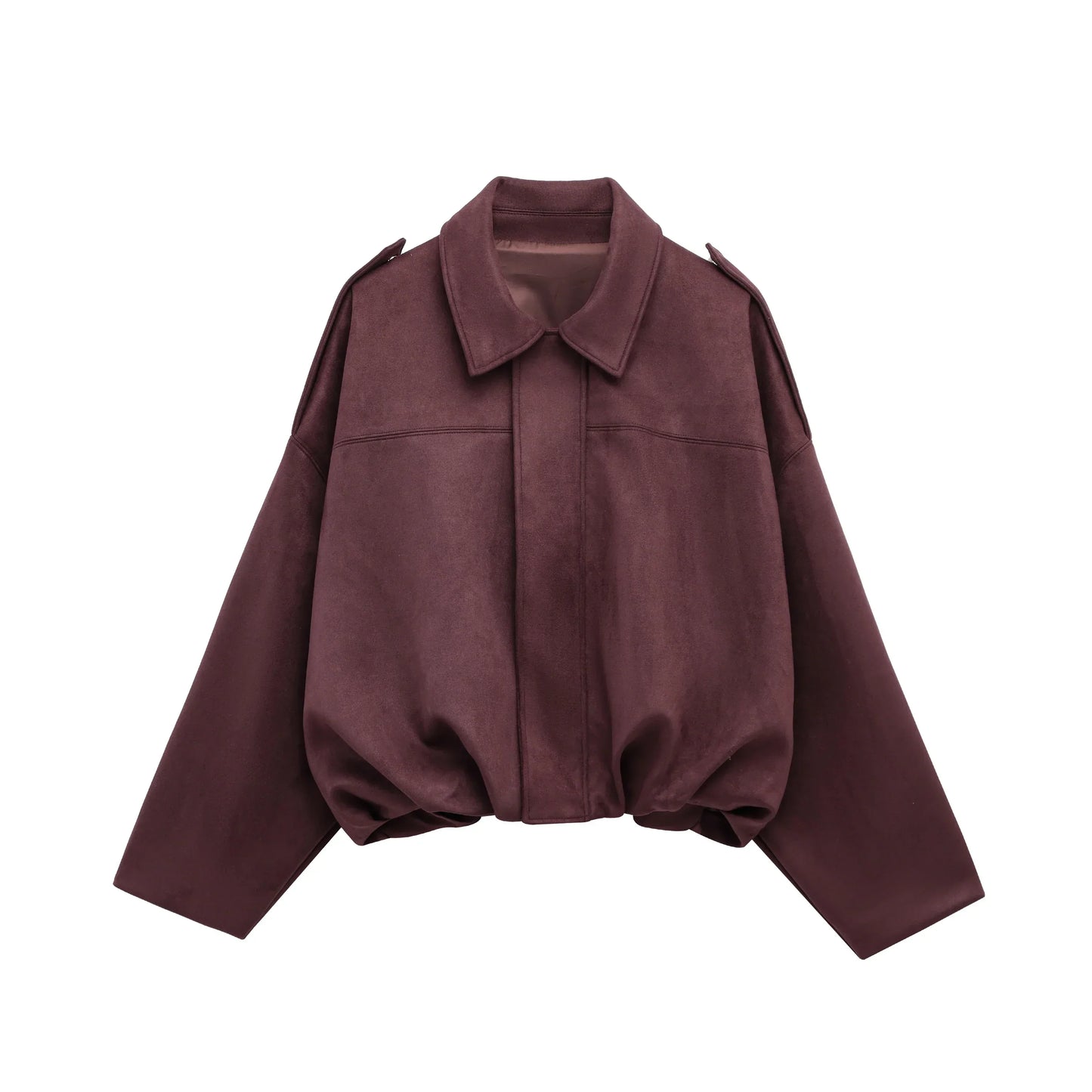 Women'S Brown Green Suede Jacket Loose Casual Bomber Coat Lapel Zipper Long Sleeve Jackets Vintage Lady Motorcycle Outwears