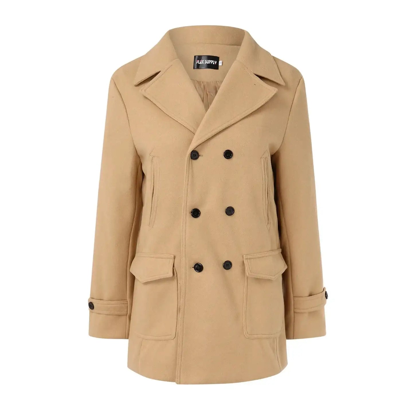 Unisex Long Wool Coat Trend Fashion Double-Breasted Elegant Vintage Thicken Sheepskin Jacket Men Flannel Coat