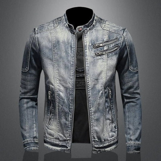 Leather Men Coats With Hood Vintage Denim Jacket  With Zip Denim Jacket Stand Up Cotton Slim Leather Winter Coats Vestes Hommes