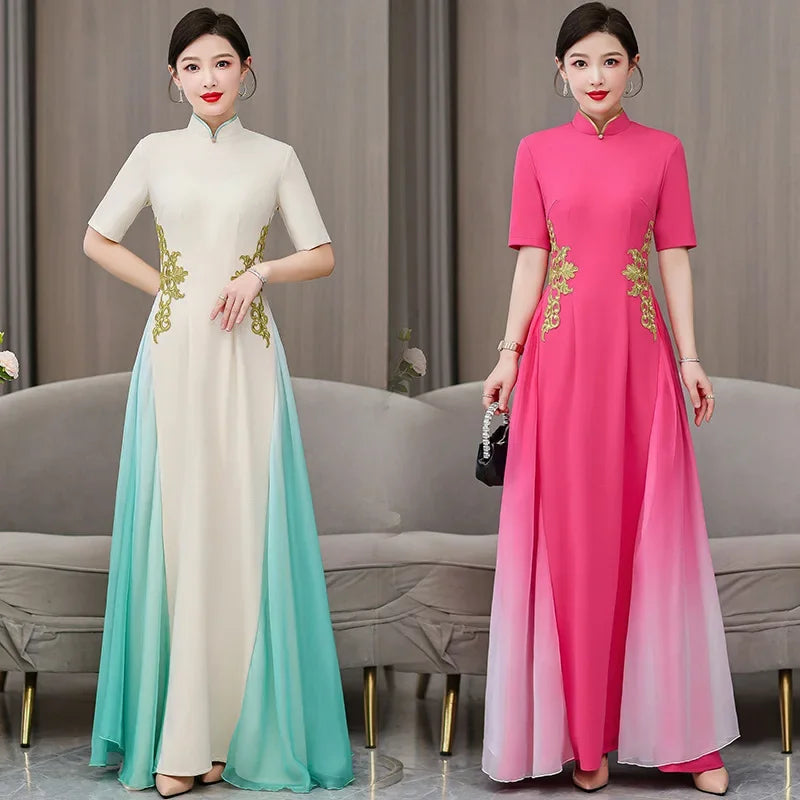 Stage Performance Cheongsam Dress Women Retro Chinese Style Modified Ao Dai Gown Summer Hot Sale Of The Season New Ethnic Tren