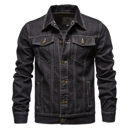 New 2021 Cotton Lapel Denim Jacket Men Casual Solid Color Streetwear H