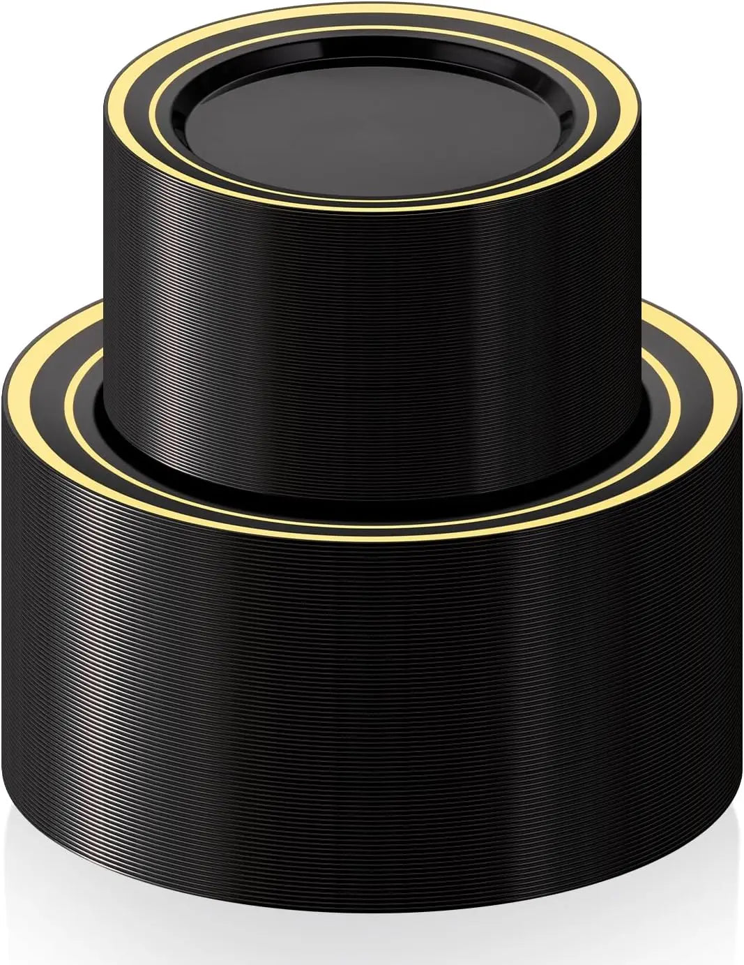 200Pcs Black Plastic Plates Set With Gold Rim, 100 Dinner And 100 Dessert Plates For Parties, Weddings, Holidays