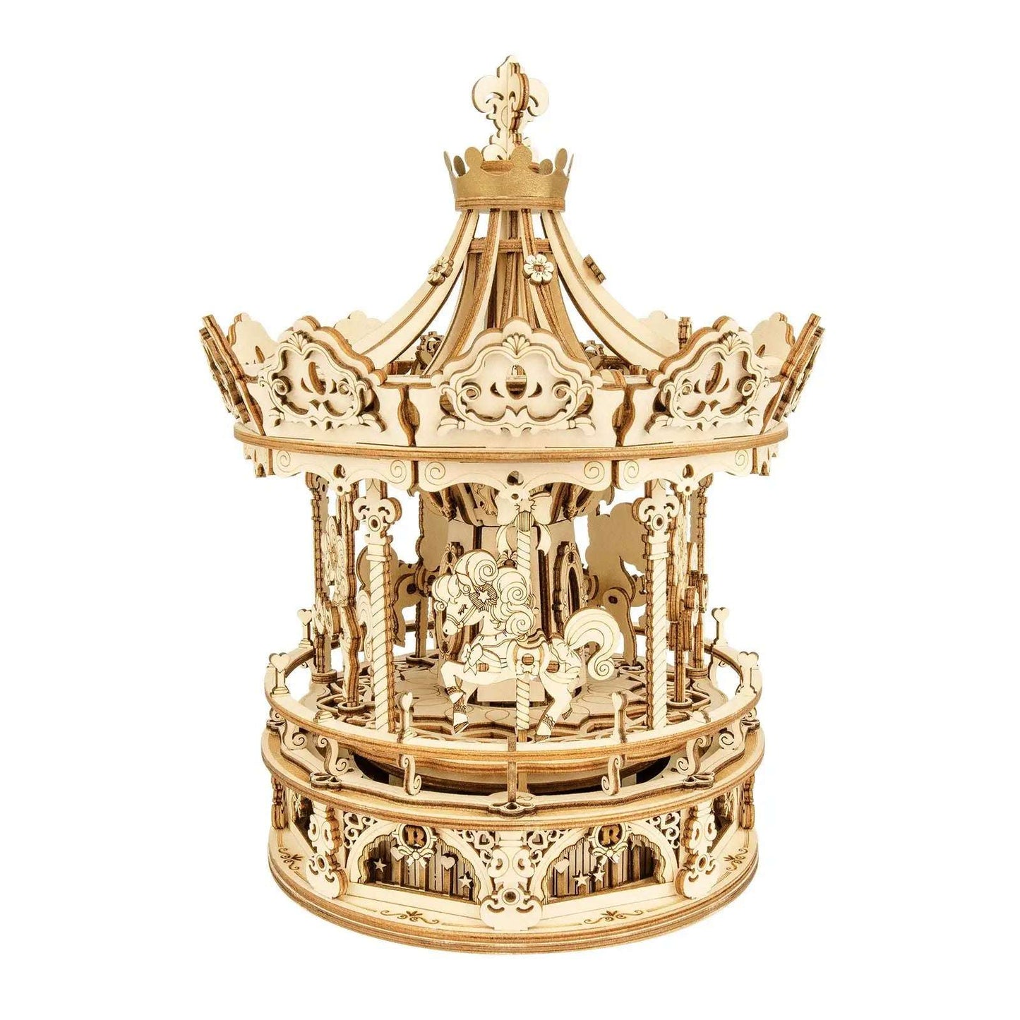 Robotime 3D Wooden Puzzle 336pcs Rotatable DIY Romantic Carousel Game Gift for Children Kids Adult AMK62 Assembly Music Box Toy