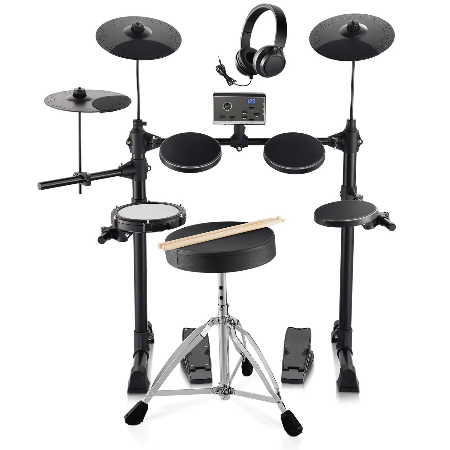 SucceBuy Electric Drum Set 15 Drum Kits& 150 Sounds Electronic Drum Kit 6.5-8in Quiet Mesh Snare Electric Drum Set for Beginners