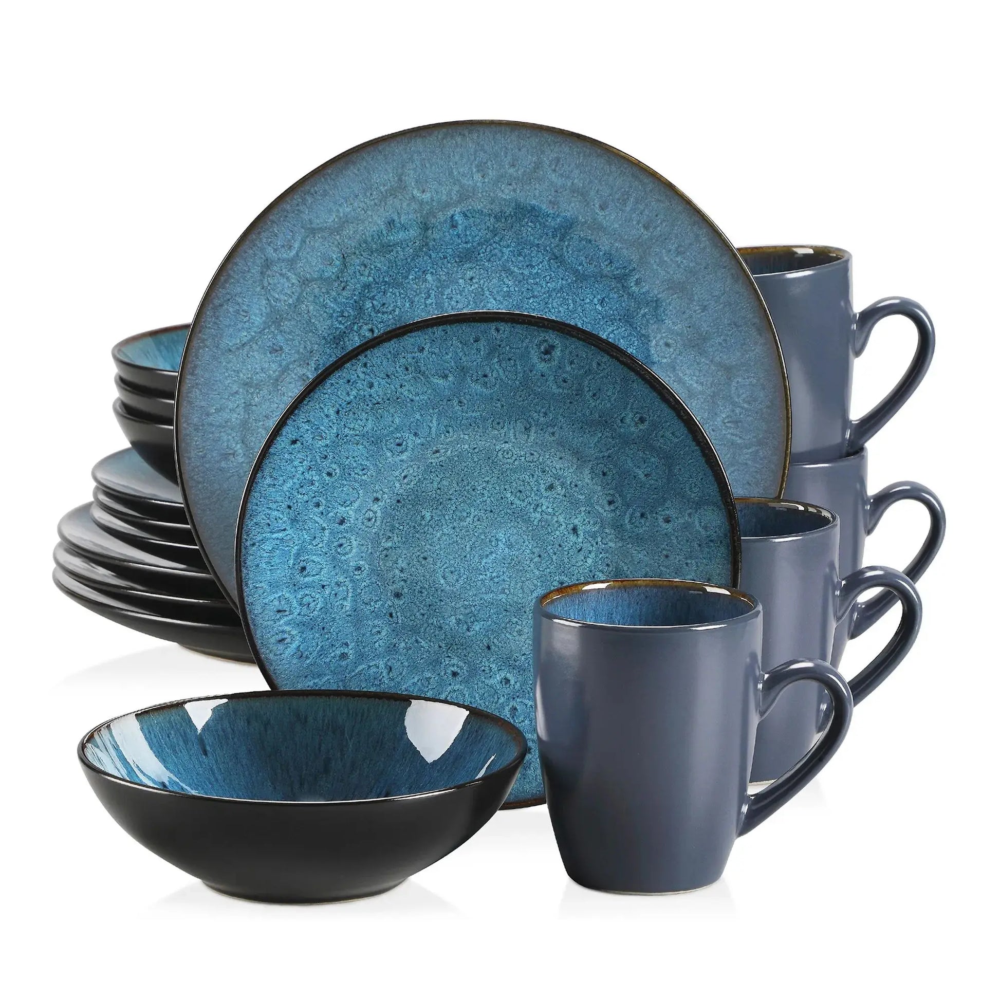 Vancasso Bubble 16/32/48-Piece Tableware Set Vintage Ceramic Blue/Brown Stoneware Set With Dinner&Dessert Plate,Bowl,Coffee Cups