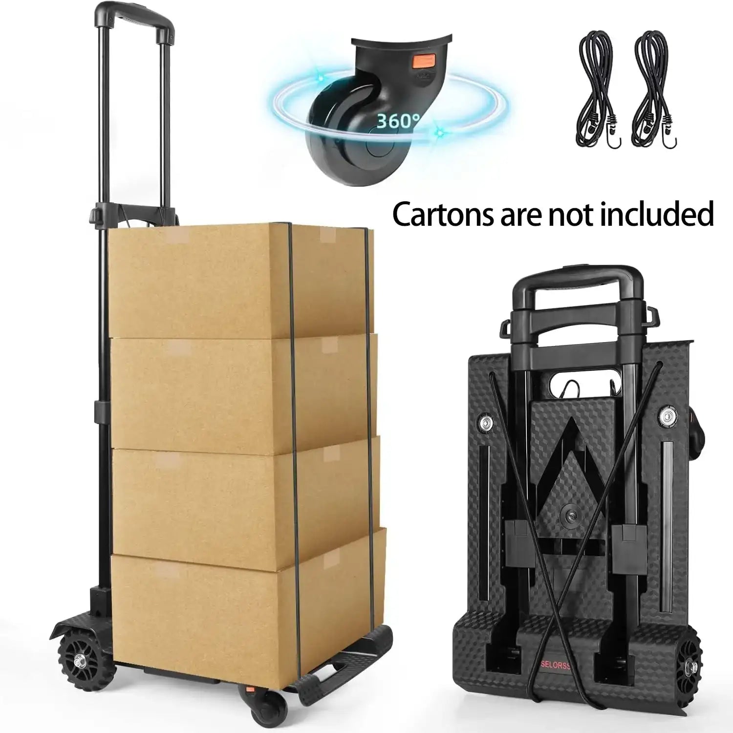 SELORSS Hand Truck Portable Dolly Compact Utility Luggage Cart Detachable 360Noiseless Rotate Front Wheel 4 Wheels