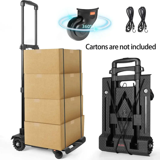 SELORSS Hand Truck Portable Dolly Compact Utility Luggage Cart Detachable 360Noiseless Rotate Front Wheel 4 Wheels