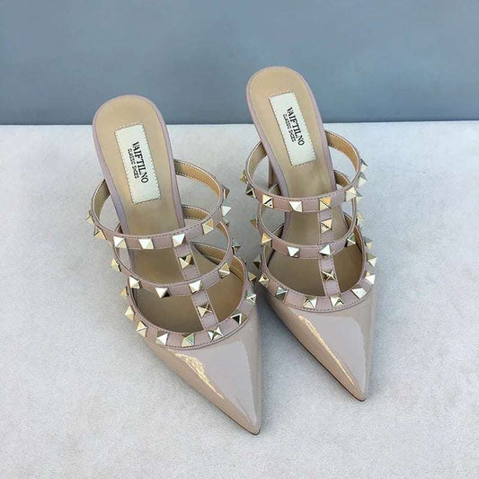Women Sandals luxury Brand Shoes Woman 2025 trend Ankle Strap Summer Rivets High Heels Slippers Design Pointed Toe  party