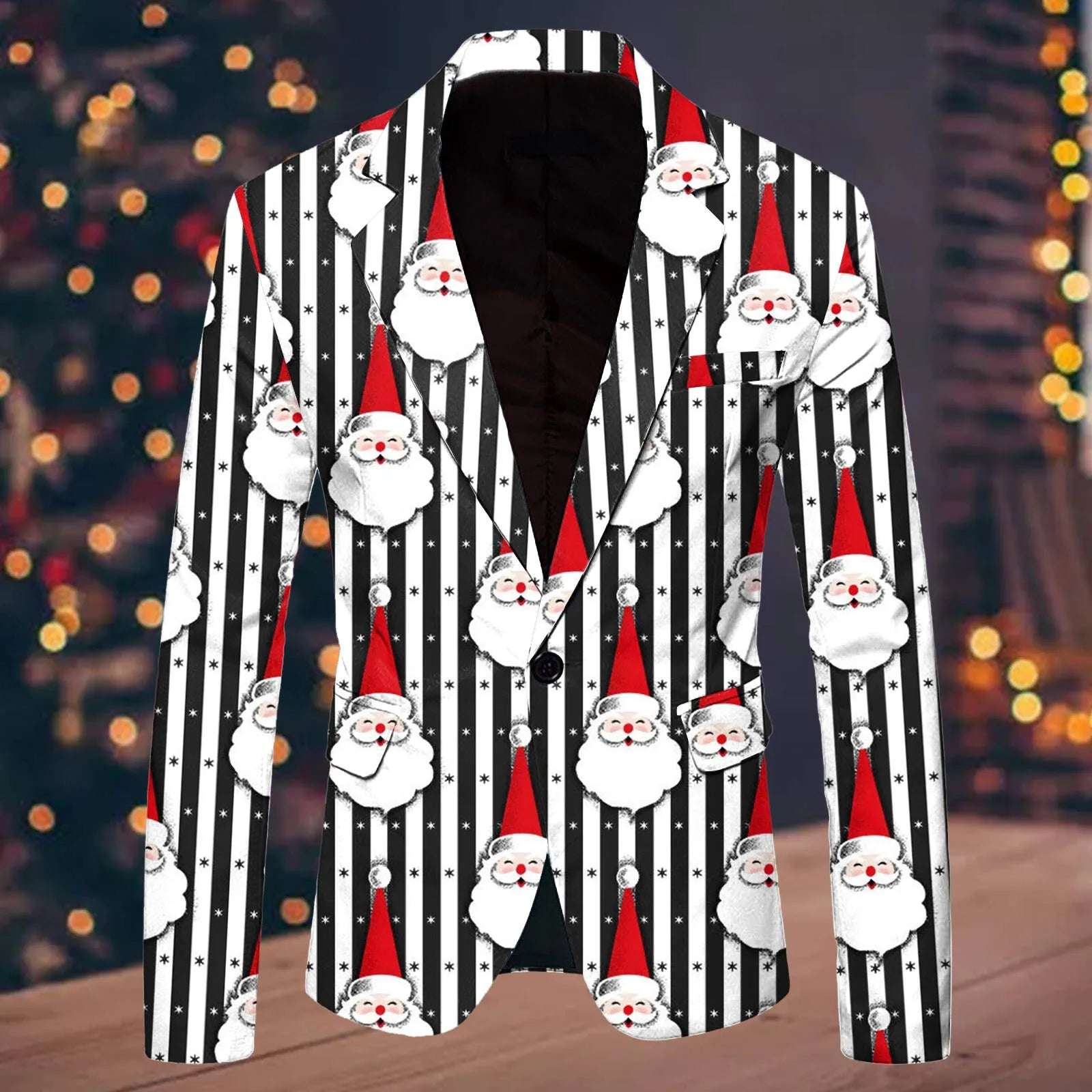 All Print Men Christmas Blazers Fashion Single Breasted Slim Fit Suit Coat Leisure Merry Christmas Party Long Sleeve Jacket
