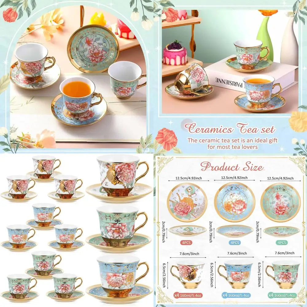 12-Piece Teacup And Saucer Set For Elegant Tea Parties, Ideal For Birthdays, Church Events, And Mother'S Day Celebrations
