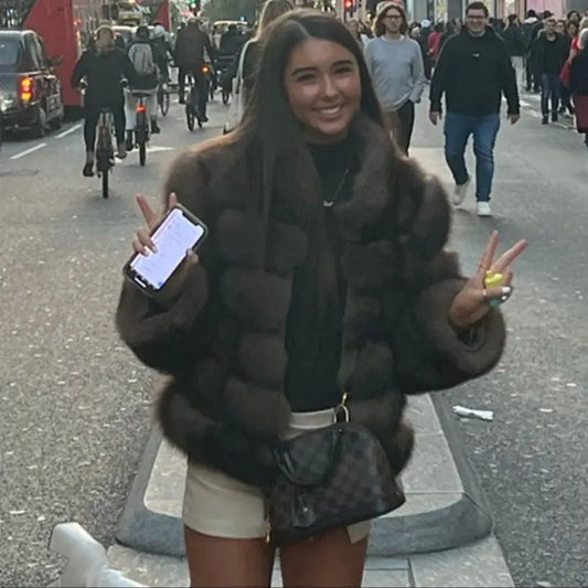 QUEENTINA Winter New Women Cold Real Fox Fur Coat With Collar Especially Overcoat Leather Female Natural Plus Size 2023 Luxury