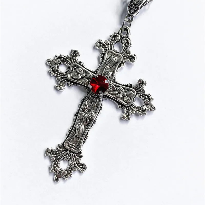Vintage Gothic Cross Necklace Pendant Black Chain Goth Jewelry For Wom