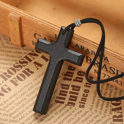 Llk Sss Punk Trendy Cool Gothic Wood Cross Pendant Nnecklace For WoMen