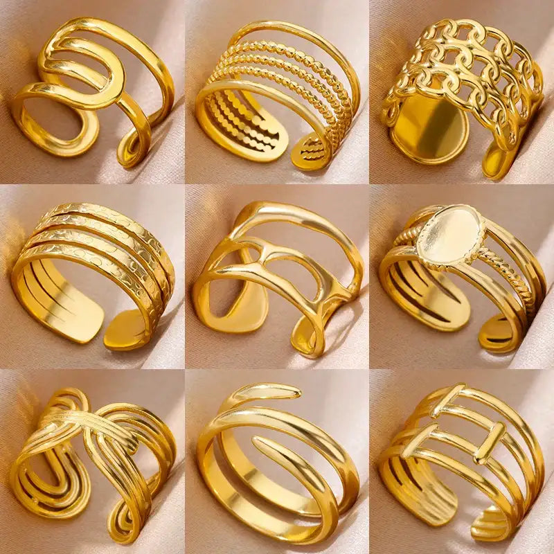 Irregular Multi Layer Rings for WoMen's Gold Color Stainless Steel Punk Ring Aesthetic Wedding Jewelry Gift anillos mujer