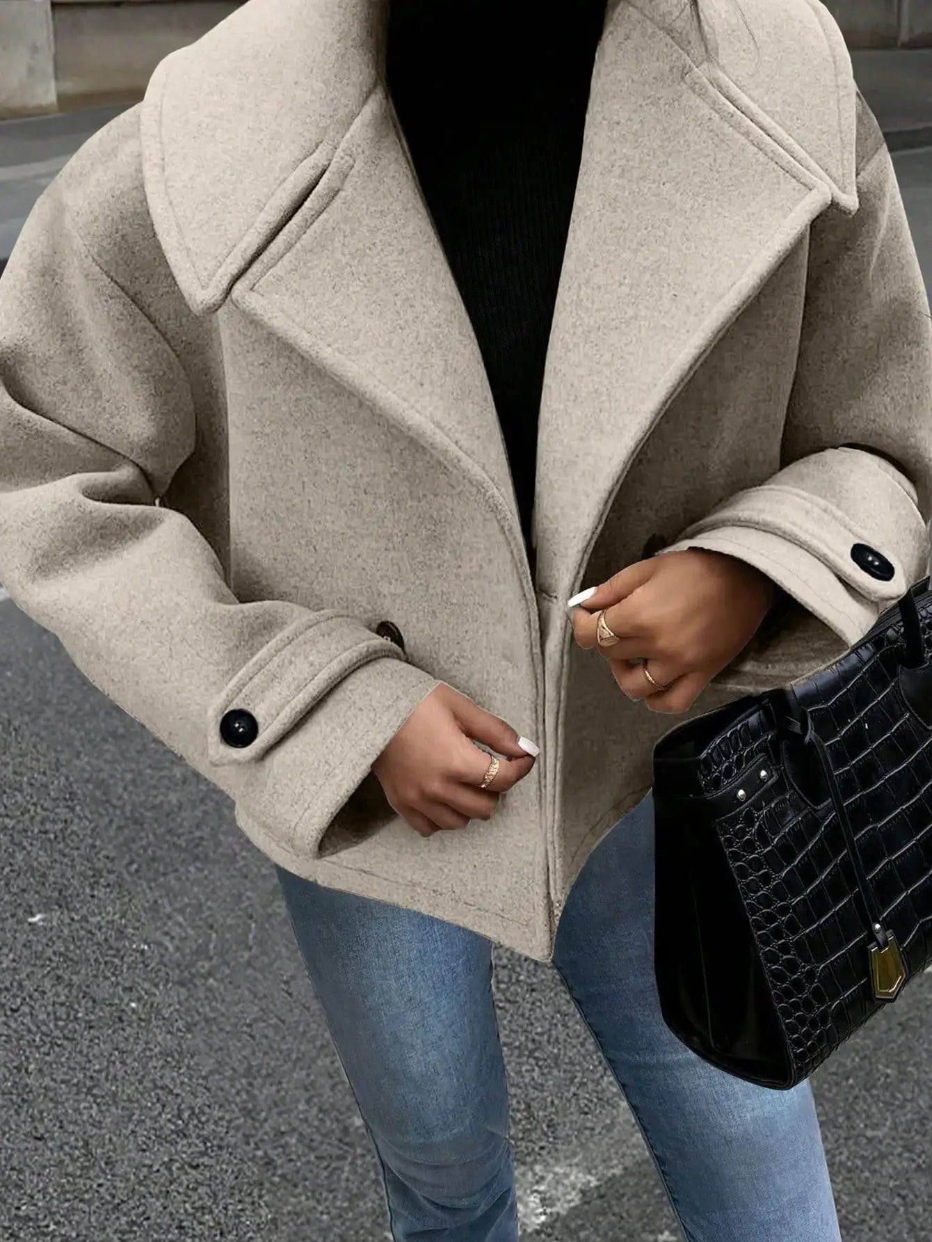 WoMen's Oversized Wool Blend Coat With Notch Lapel And Front Buttons, Fall Winter Casual Outerwear