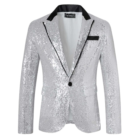 Glitter Silver Men's One Button Slim Fit Suit Jacket Fashion Sequin Lapel Party Blazer Coats Luxury Singer Host Wedding Outwears