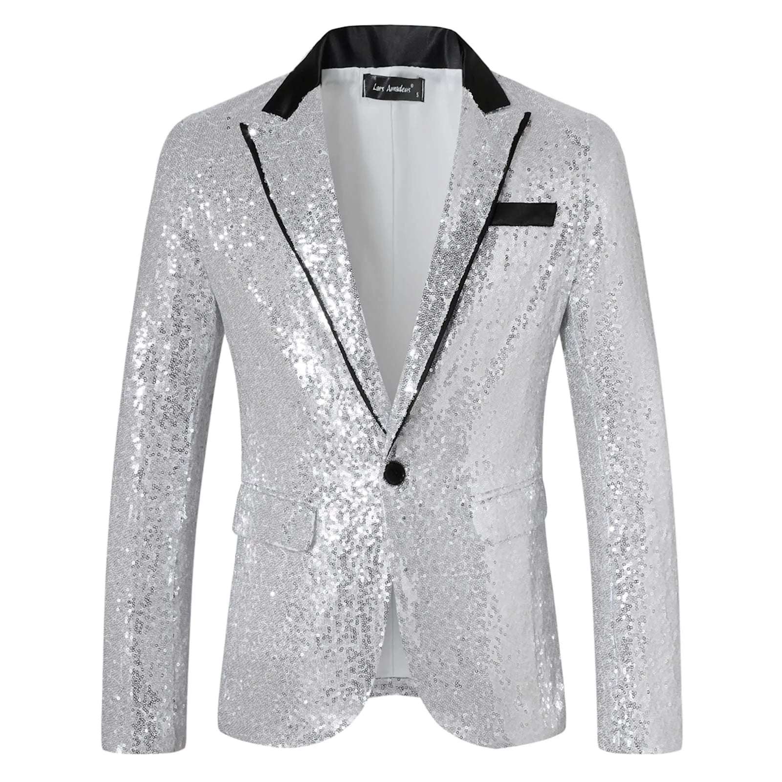 Glitter Silver Men's One Button Slim Fit Suit Jacket Fashion Sequin Lapel Party Blazer Coats Singer Host Wedding Outwears