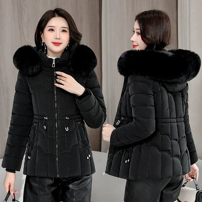 Winter 2025 New Down Jacket Women'S Parkas Fashion -Quality Warm Cotton Padded Coat Ladies Short Overcoat Hooded Overwear Tops