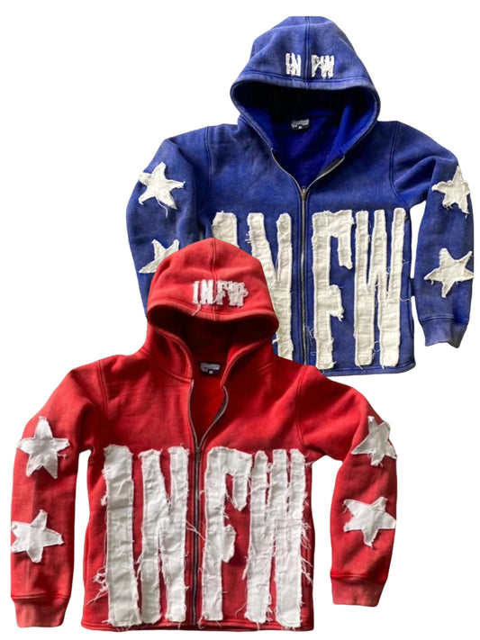INFW fall jackets for Womens  loose fit Fleece Jacket American Retro Red zip up Hoodie Street Hip-Hop Style Jacket Unisex