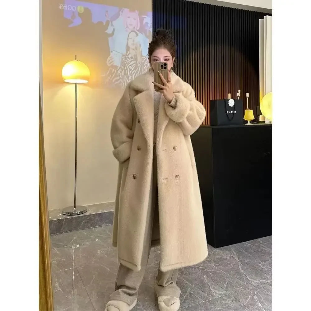 Women's Long Thick Faux Fur Maxi Jacket Colorblock Autumn Winter Coat Warm Belt Fur Parkas Bontjas Furry Outerwear Coats